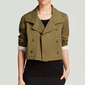 Eileen Fisher Olive Green Double Breasted Cropped Short Utility Jacket NWT XL